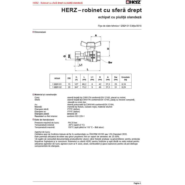 Robinet de Inchidere cu Olandez FI-FE 1 1/4 DN32 HERZ