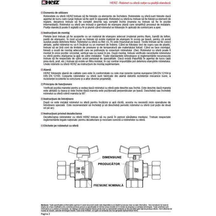 Robinet Sfera cu Semi-olandez FI-FI 3/4 DN20 HERZ