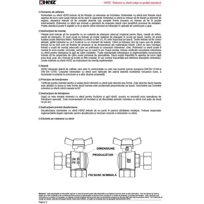 Robinet Sfera cu Semi-olandez FI-FI 1/2 DN15 HERZ