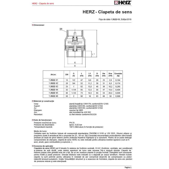 Clapeta de Sens FI-FI 1 1/2 DN40 HERZ