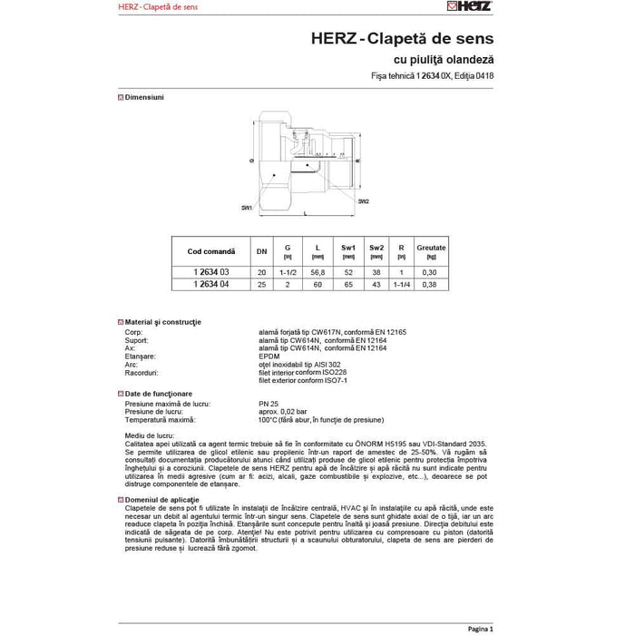 Clapeta de Sens pentru Pompa FE-FI cu Piulita Semiolandeza 1 1/4-2 DN25