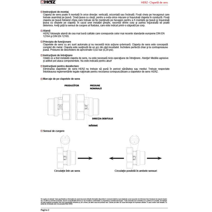 Clapeta de Sens pentru Pompa FE-FI cu Piulita Semiolandeza 1-1 1/2 DN20