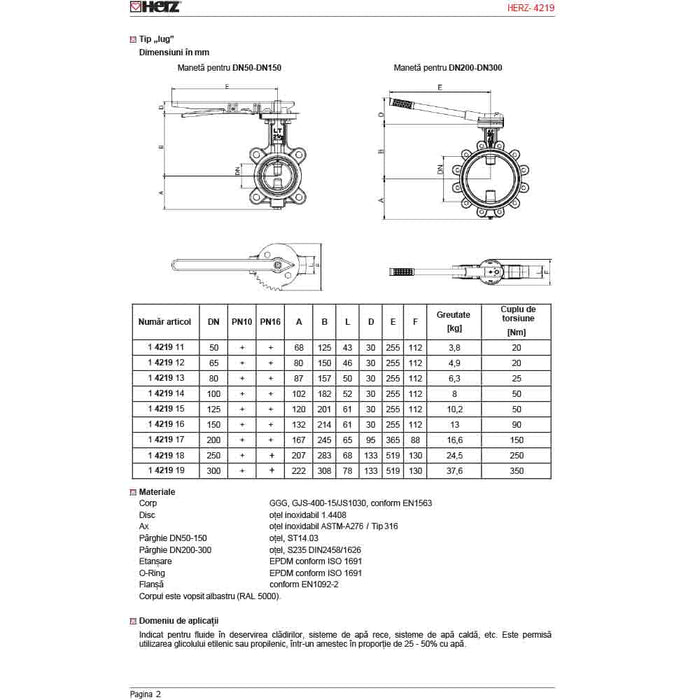 Robinet de Inchidere Fluture cu Flansa - 6 DN150 HERZ