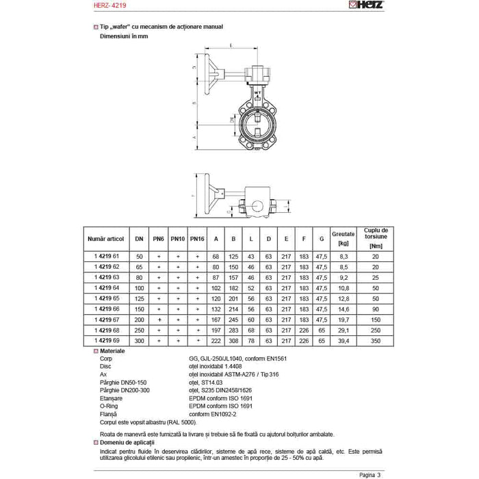 Robinet de Inchidere Fluture cu Flansa - 4 DN100 HERZ