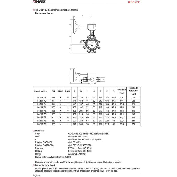 Robinet de Inchidere Fluture cu Flansa - 8 DN200 HERZ