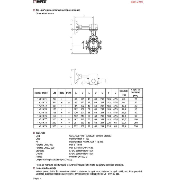 Robinet de Inchidere Fluture cu Flansa - 2 DN50 HERZ